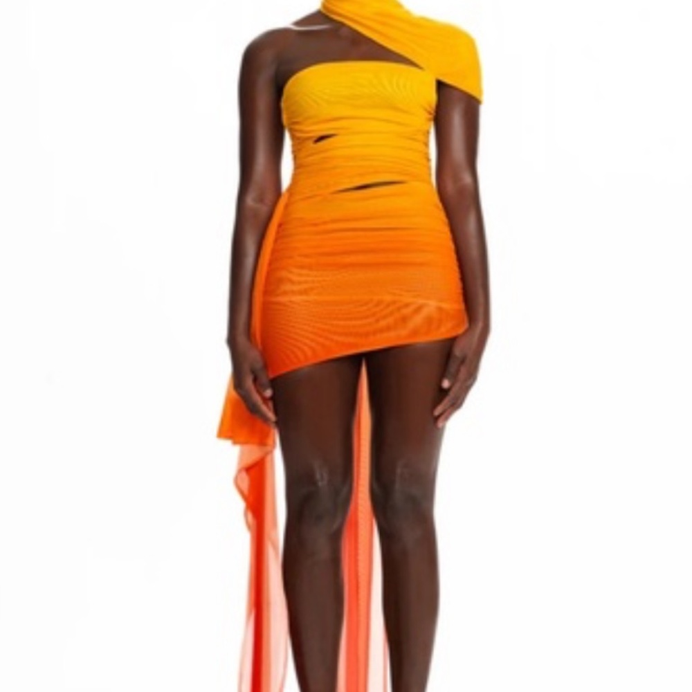 Orange and Yellow One-Shoulder Dress